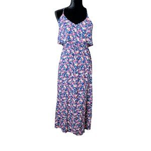Lauren Conrad Dress Womens Small Blue Floral Blouson Maxi V-Neck Spaghetti Strap